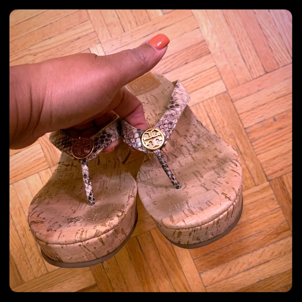 Tory Burch Suzy Python Thong Wedge Heel 9.5
